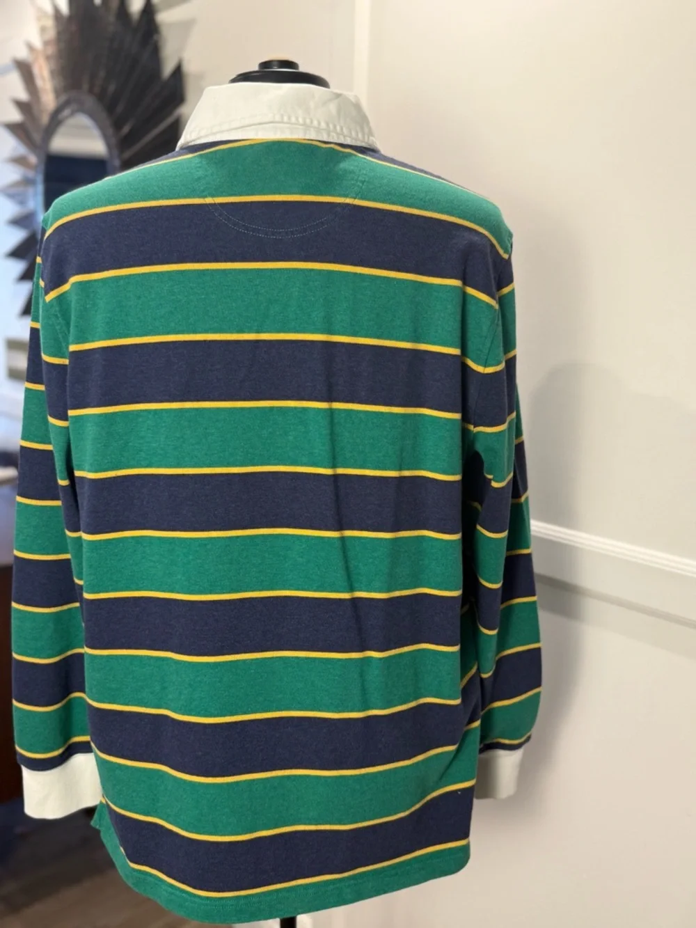 Brooks Brothers Green and Navy Striped Long Sleeve Polo Rugby - Picture 2 of 3